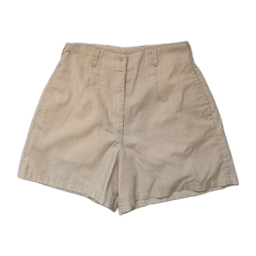 VTG Marlis 100% Linen High Rise Shorts Beige Flat Front Vintage Women's 9 GUC